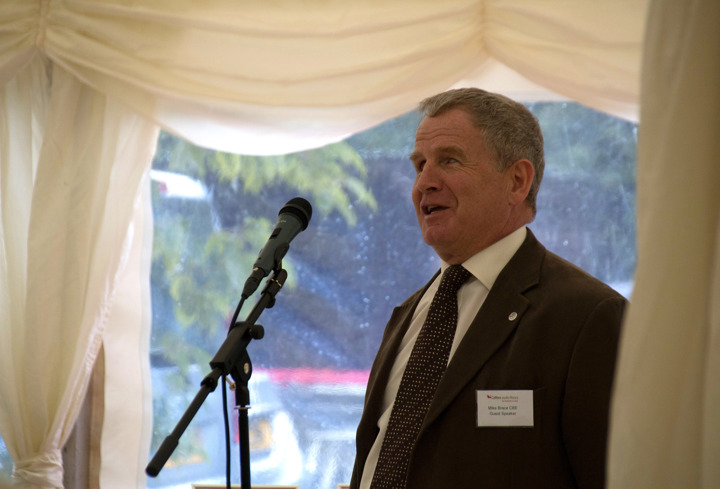Mike Speaking in marquee